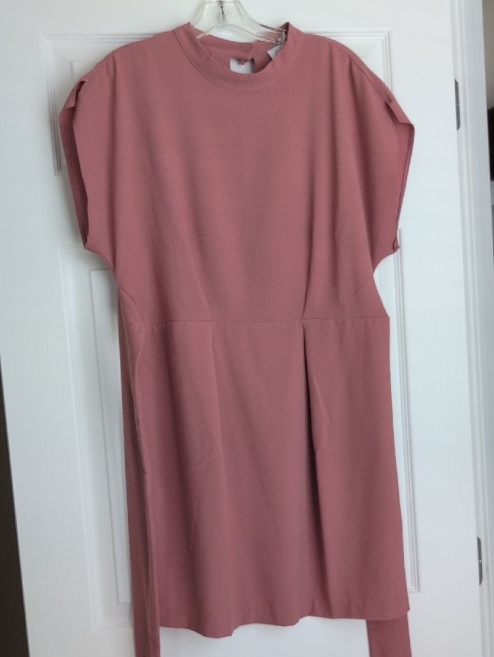 Rose-Mauve Tie Waist Midi Shift Dress